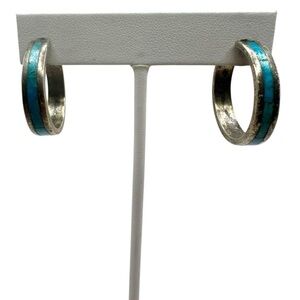 Sterling Silver Genuine Turquoise One Inch Hoop Earrings